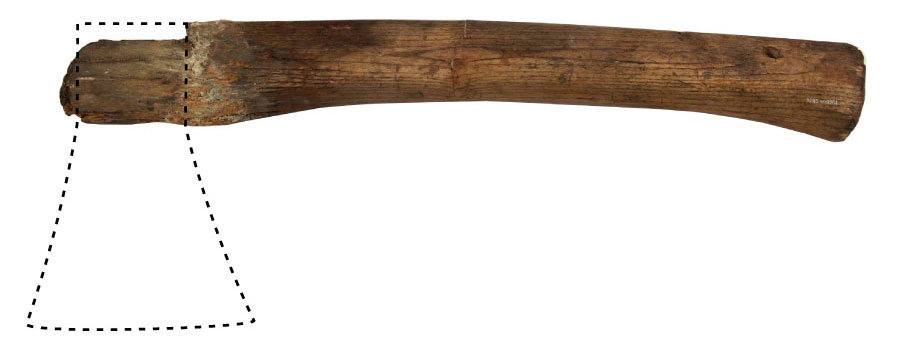 Axe handle with reconstructed blade outline