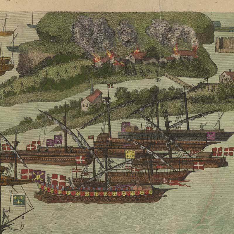 The Invasion of the Isle of Wight, a detail from the Cowdray Engraving, a copy of a contemporary depiction of the Battle of the Solent. Image courtesy of Kester Keighley